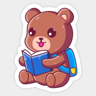 Cute School Brown Bear Reading Book Sticker